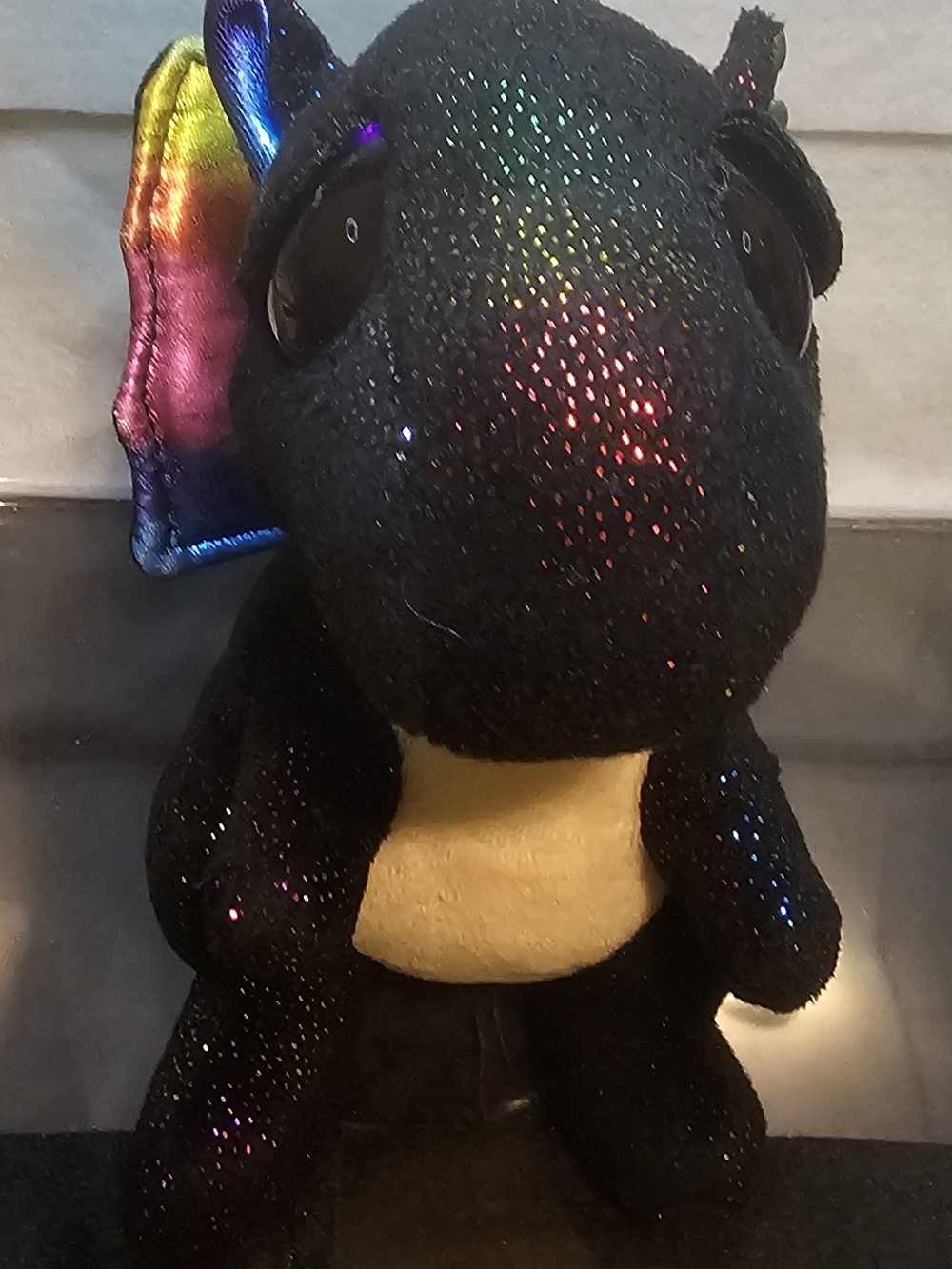 Ty Black Plush Dragon with Rainbow Ears